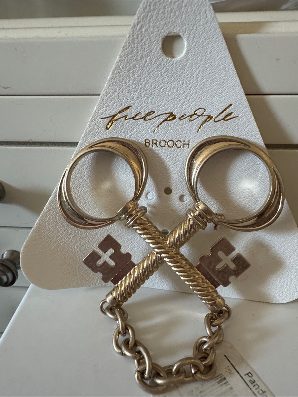 Free People Gold-Tone Crossed Key Brooch with Chain